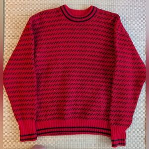 Vintage Kaare Gjose Wool Red Black Sweater Men's Size M/L Made in Norway